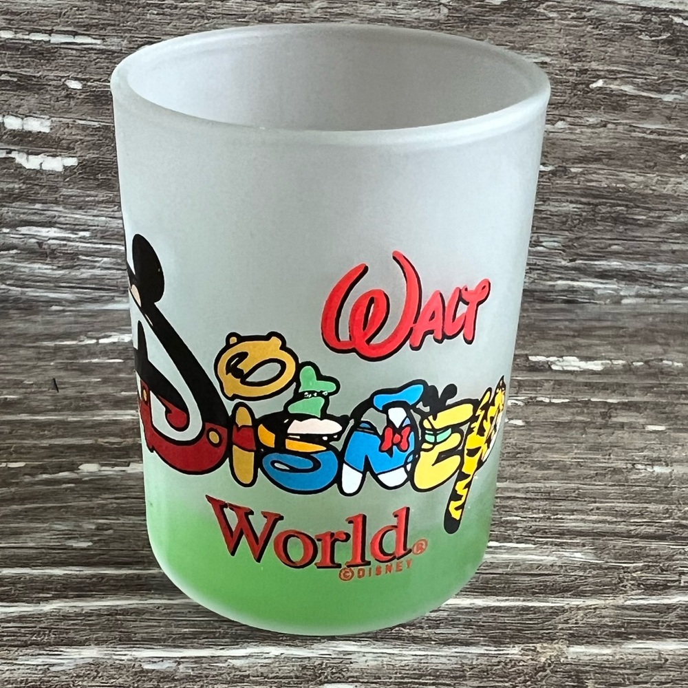 Walt Disney World Frosted Shot Glass with Colorful Logo Candle Holder Small
